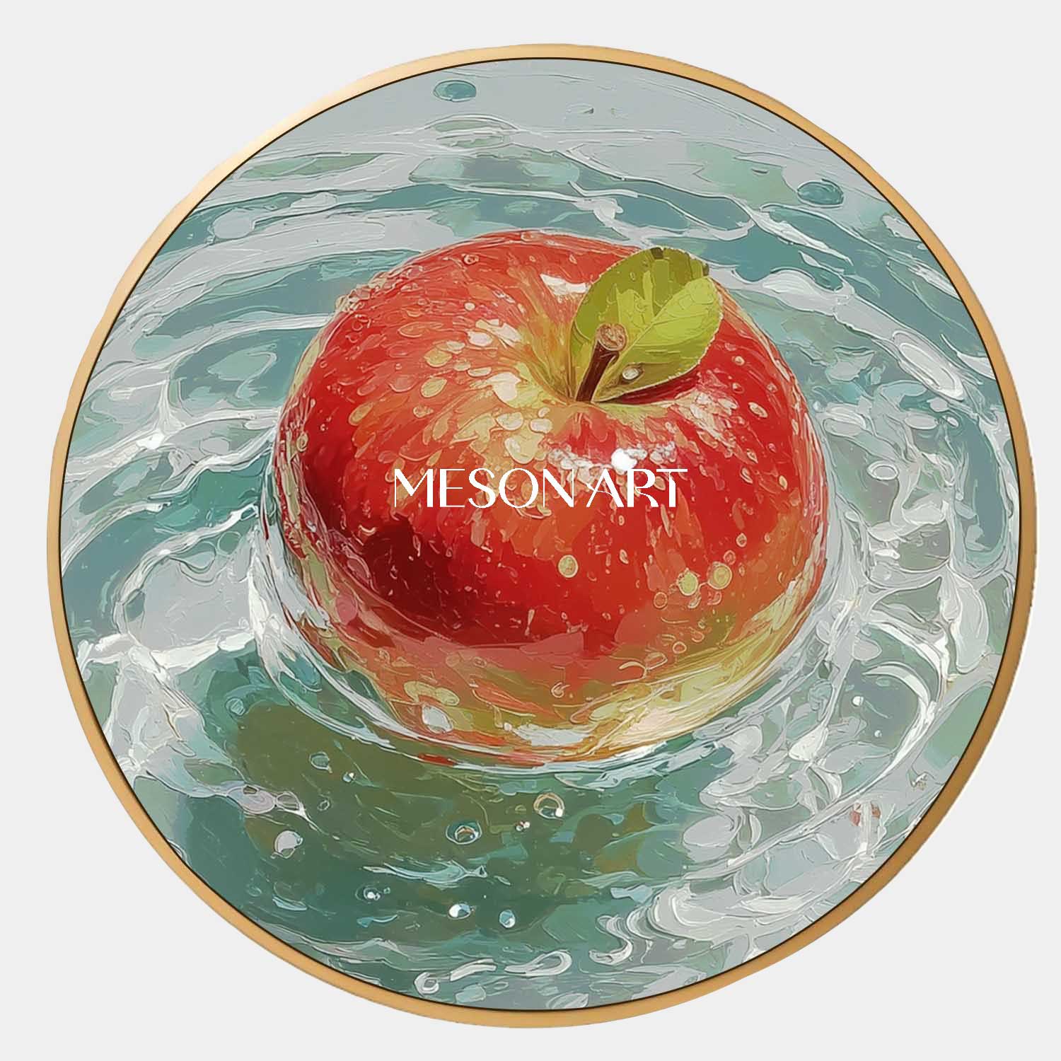 Red Apple Round Canvas Painting – Modern Still Life Wall Art