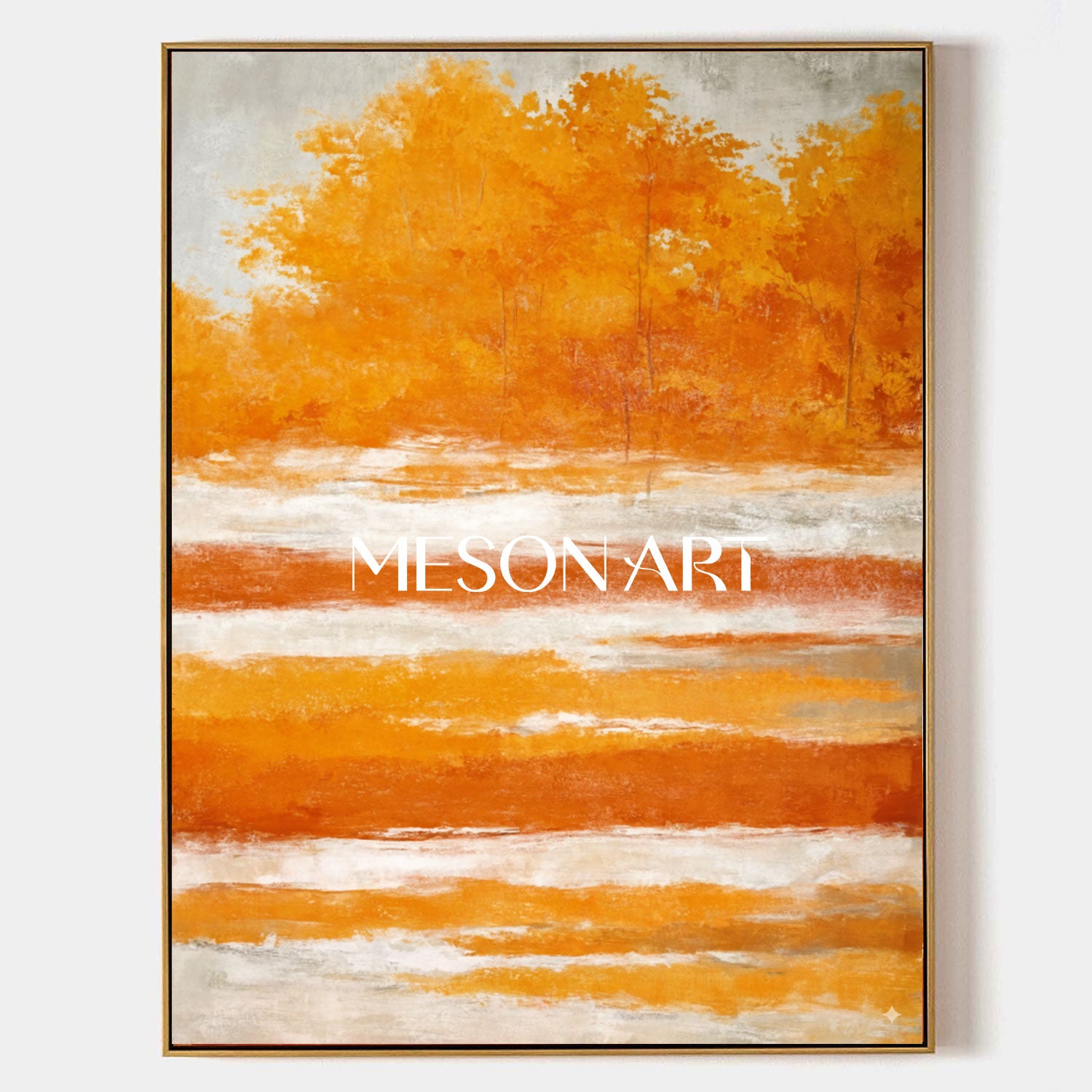 Modern Fall Wall Art Abstract Painting with Warm Autumn Colors