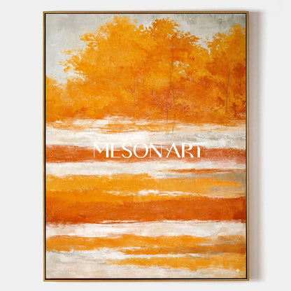 Modern Fall Wall Art Abstract Painting with Warm Autumn Colors