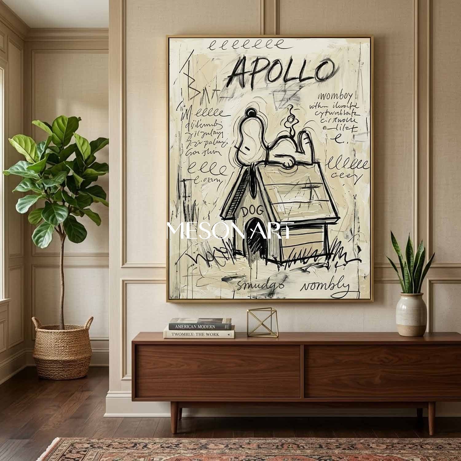 Street Art Snoopy Painting Kids Room Modern Office Console Table