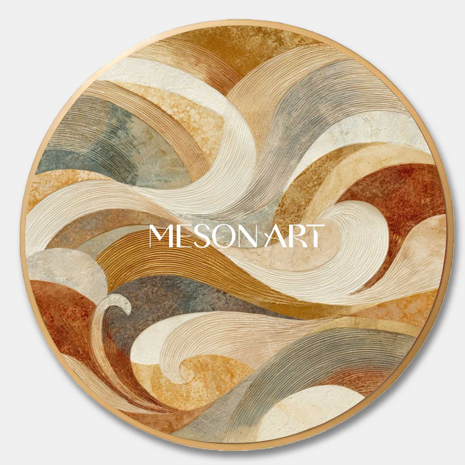 Modern Wave Abstract Wall Art – Earthy Tone Wave-Inspired Round Canvas