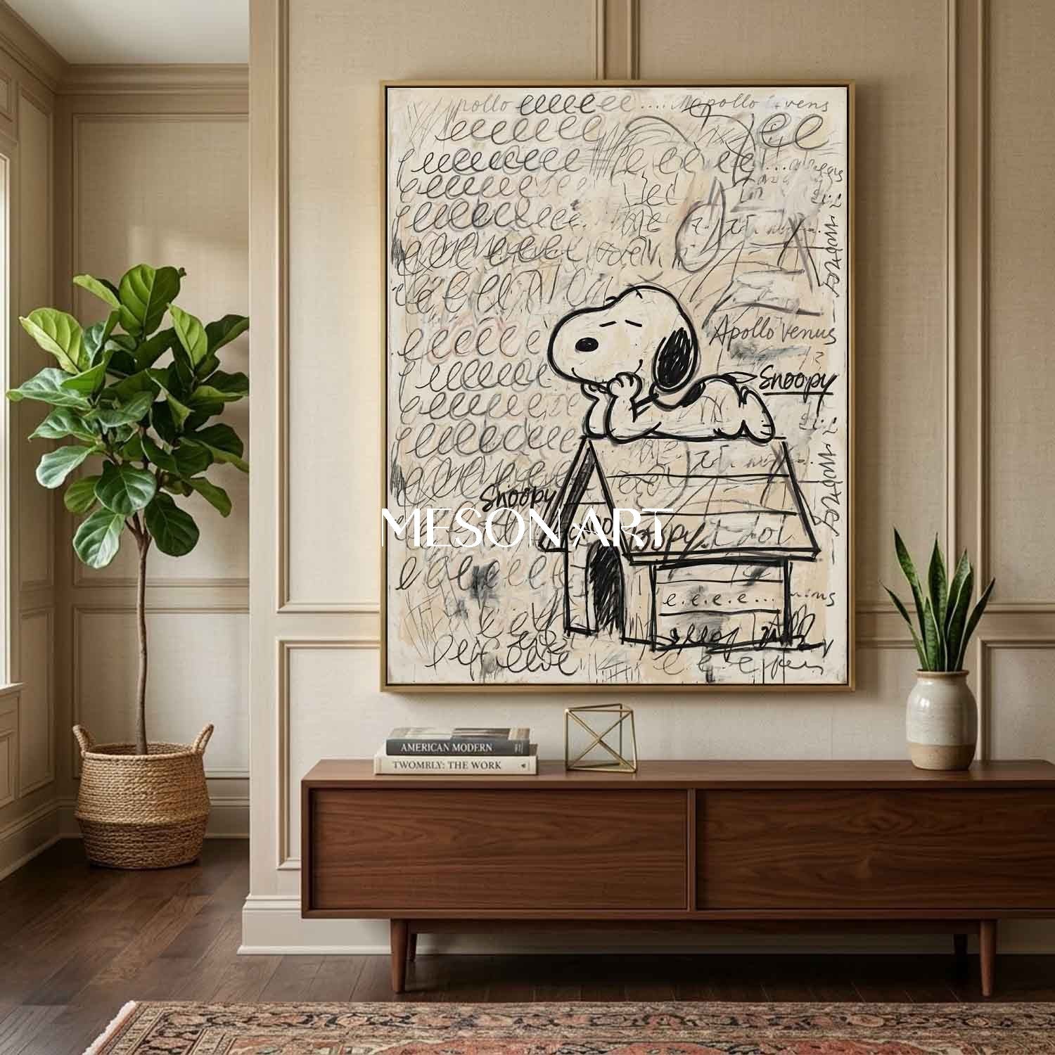 Handmade Snoopy Graffiti Painting Entryway Console Art Nursery