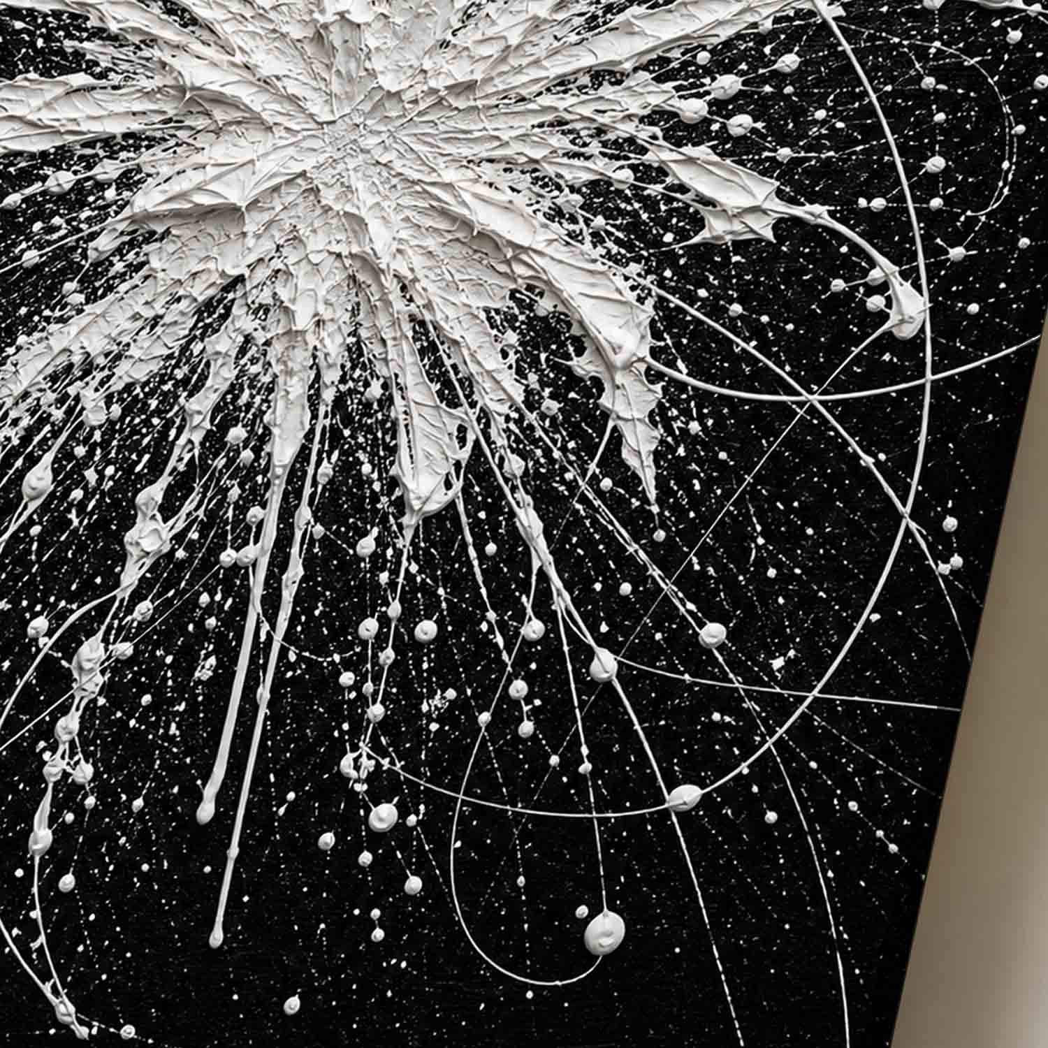 Pollock Abstract Style Black White Textured Relief Painting For Modern Living Room Entryway