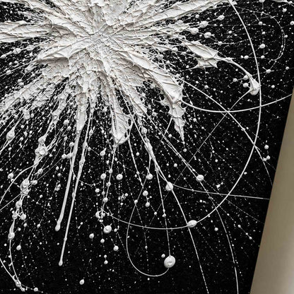Pollock Abstract Style Black White Textured Relief Painting For Modern Living Room Entryway