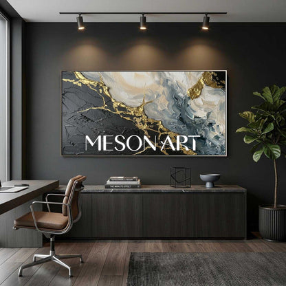 Luxury Plaster Abstract Painting With Gold Veins For Art Deco Living Room Entryway Decor