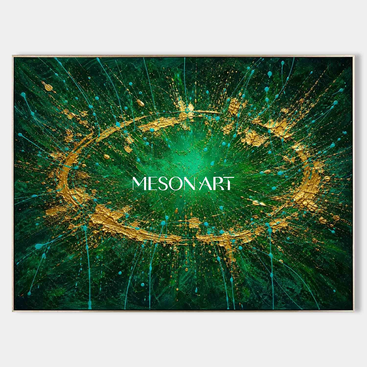 Emerald Green And Gold Abstract Art Painting Modern Decor For Living Room Entryway