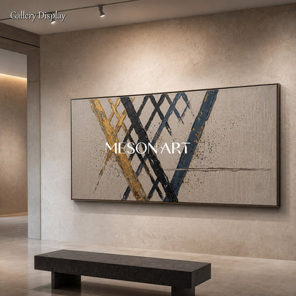 Minimalist Abstract Painting With Gold Accents For Living Room And Home Office Decor