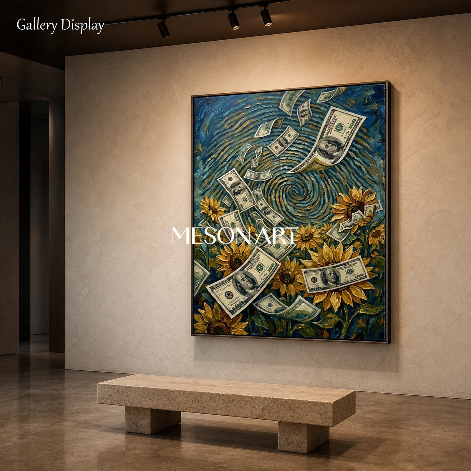 Blue And Yellow Surrealism Money Art Rectangular Wall Decor For Living Room Original Artist By Mesonart