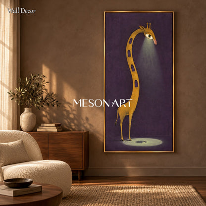 Purple And Gold Giraffe Surrealist Painting Original Artist Hand Painted Panoramic Wall Art For Living Room By Mesonart