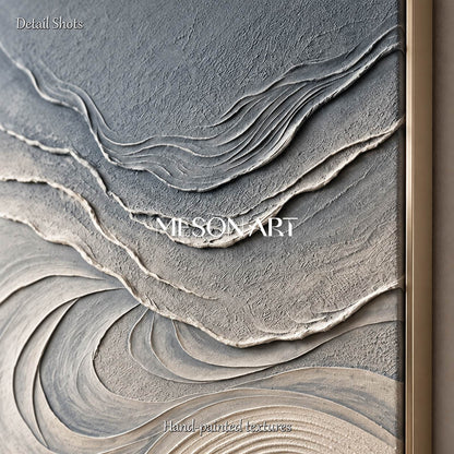 Gray And White Textured Beach Painting Large Sand Texture Art Panoramic Wall Decor By Mesonart