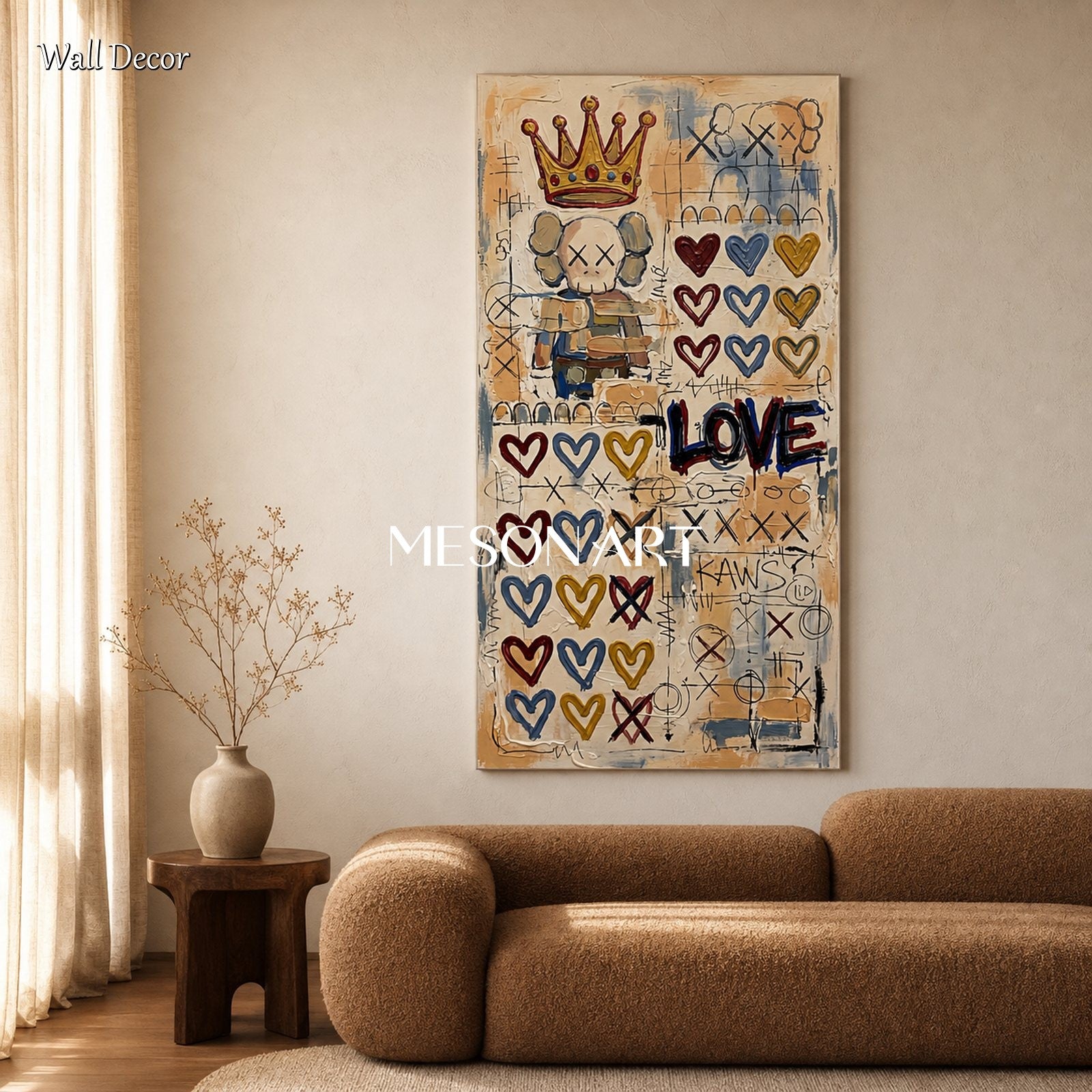 Abstract Pop Art Painting With Crown And Hearts For Modern Living Room Decor