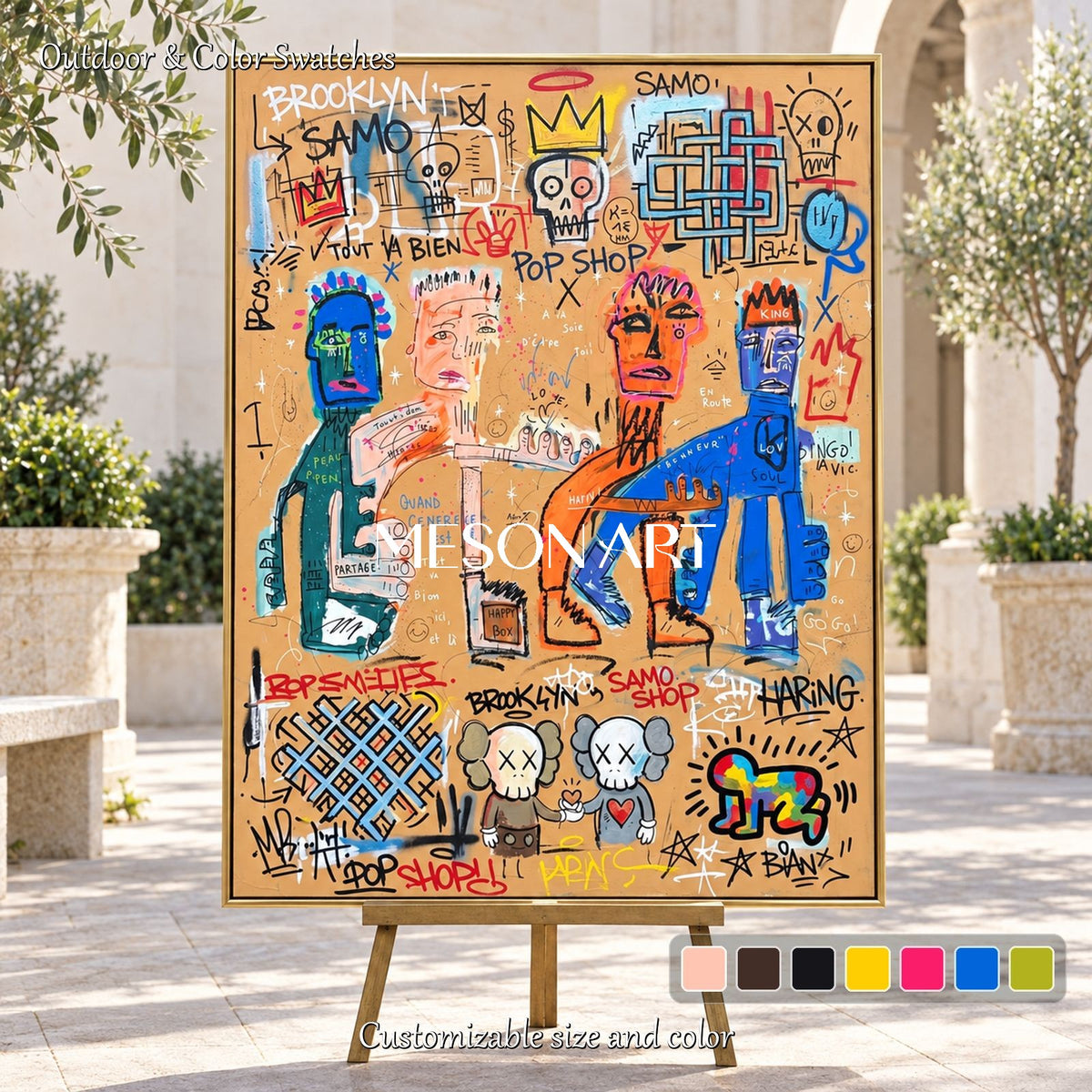 Brown And Blue Graffiti Art Contemporary Wall Decor Rectangular Original Artist Hand Painted By Mesonart