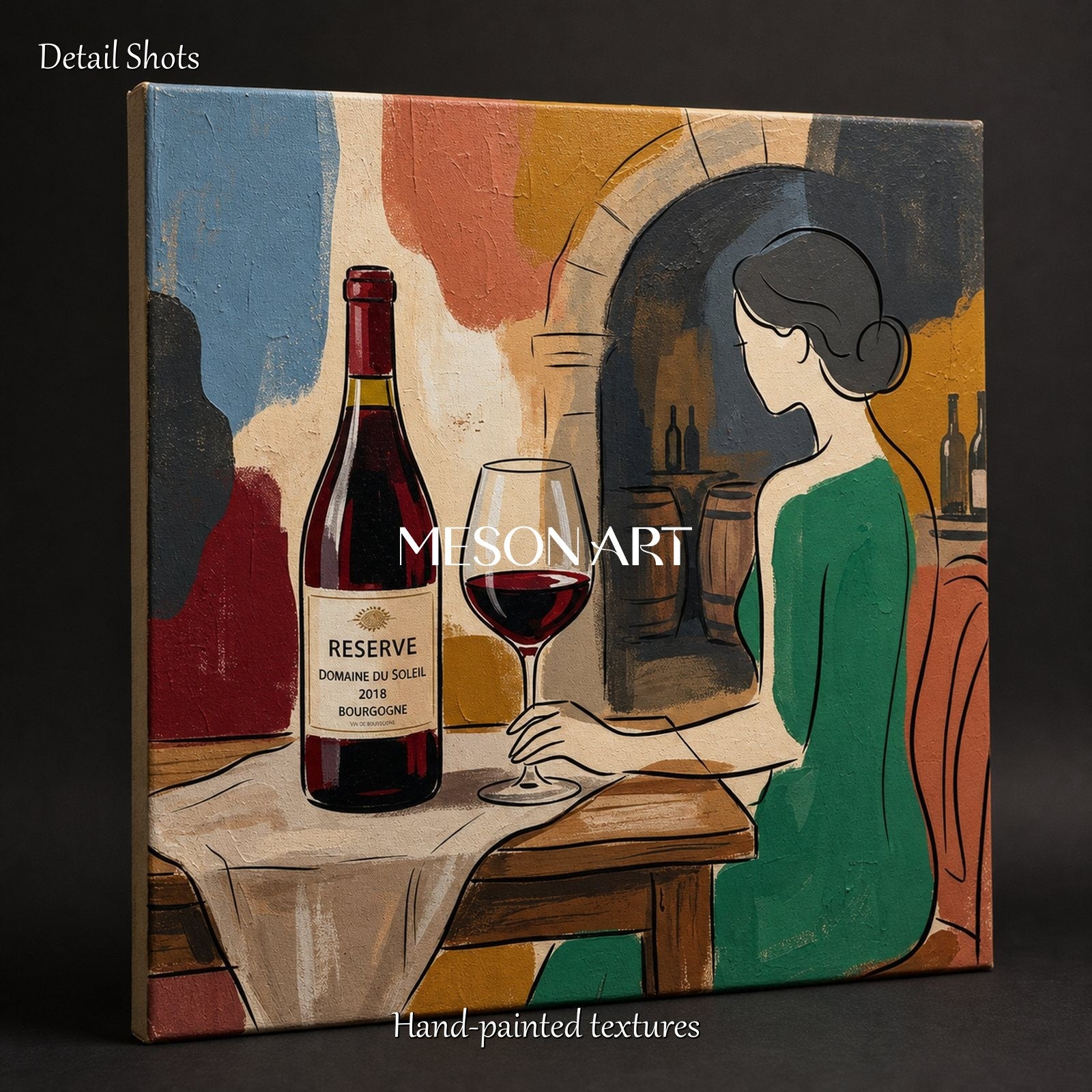 Red And Green Contemporary Painting Wine Tasting Art Square Wall Decor For Dining Room By Mesonart