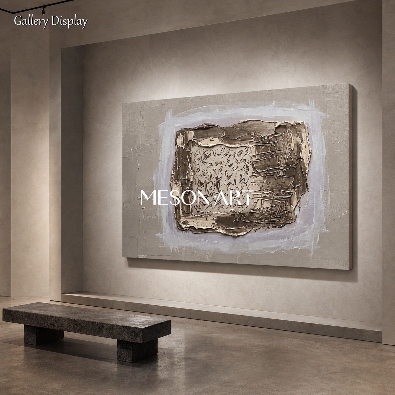 Minimalist Textured Abstract Art In Beige And Gray For Modern Home Decor