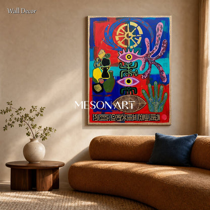 Modern Abstract Art With Bold Colors And Mystical Symbols For Living Room Decor