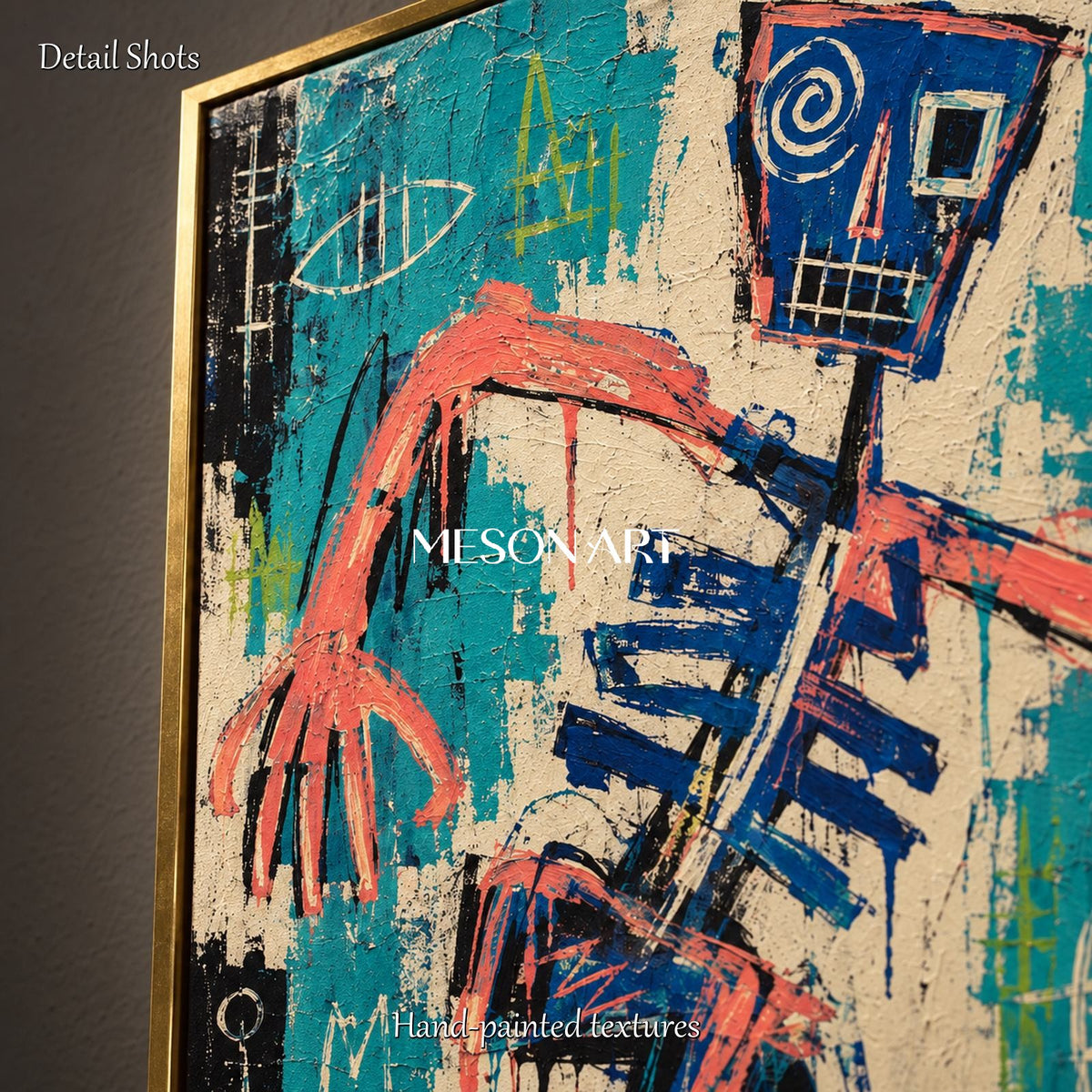 Blue And Red Abstract Figurative Oil Painting Modern Street Art Rectangular Wall Decor Living Room By Mesonart