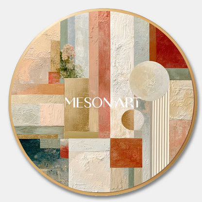 Large Round Abstract Wall Art – Neutral Beige & Gold Canvas