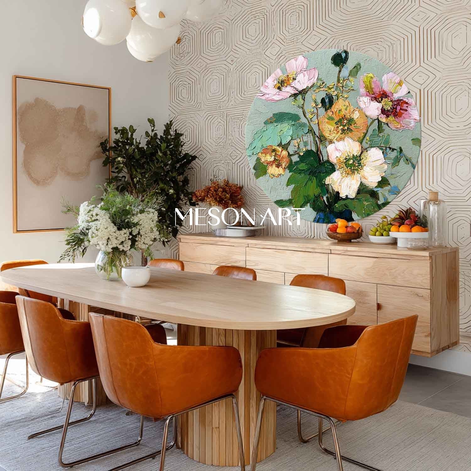 Textured Round Floral Oil Painting – Handcrafted Wall Decor