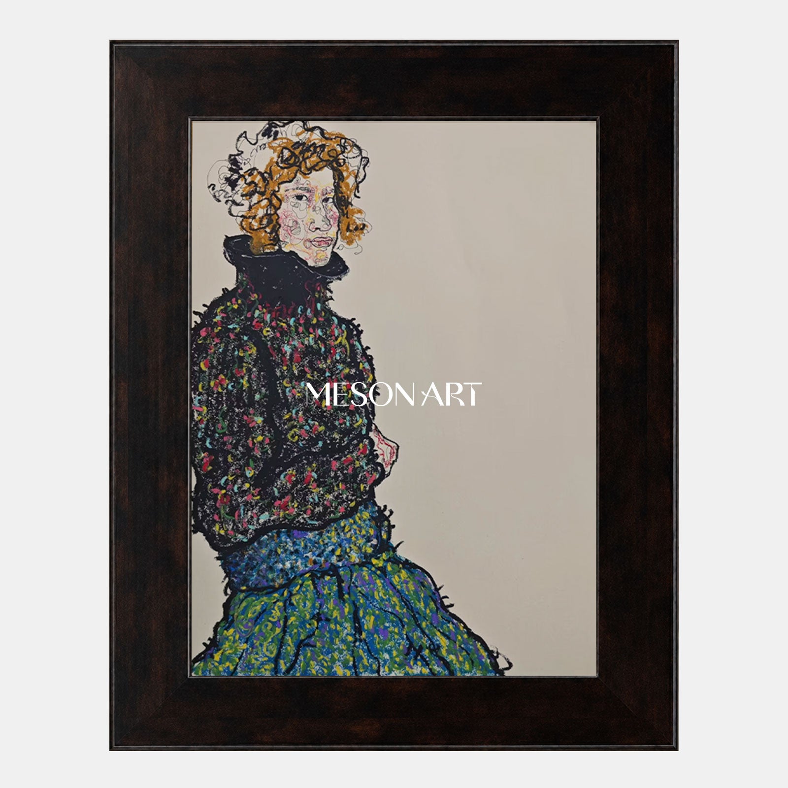 Modern Abstract Portrait Art With Expressive Lines For Living Room Decor