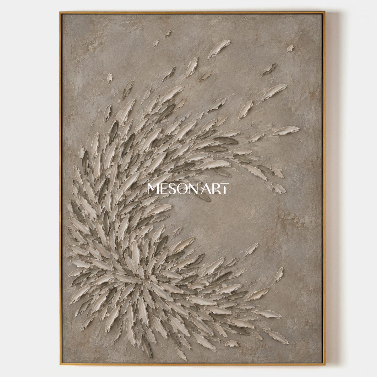 Beige And Gray Organic Minimalism Wall Art Rectangular For Living Room By Mesonart