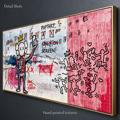 Red And White Graffiti Art Satire Painting Original Artist Panoramic Wall Decor For Living Room By Mesonart