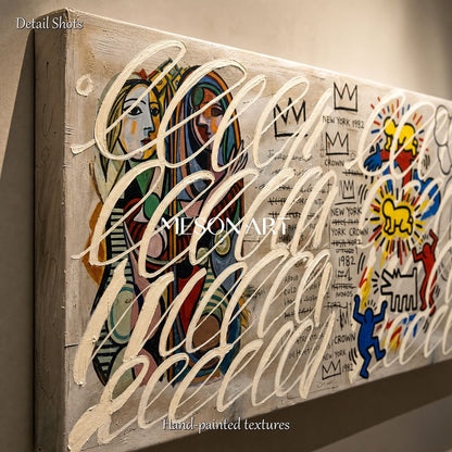 Original Urban Graffiti Art Painting With Pop Culture Icons For Modern Living Room Decor