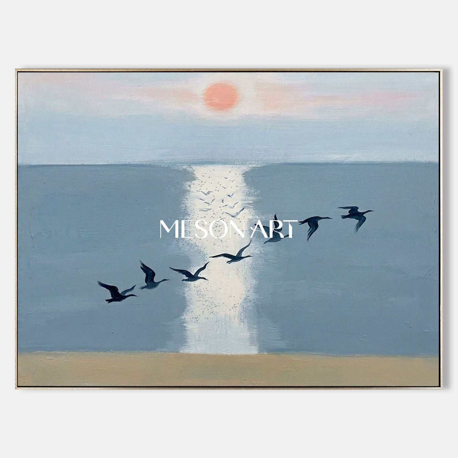 MesonArt Large Blue Sea Birds Canvas Wall Art for Modern Living Room