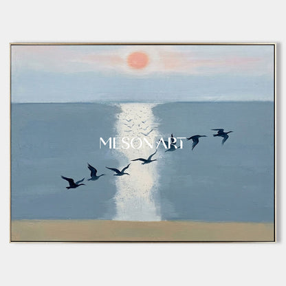 MesonArt Large Blue Sea Birds Canvas Wall Art for Modern Living Room