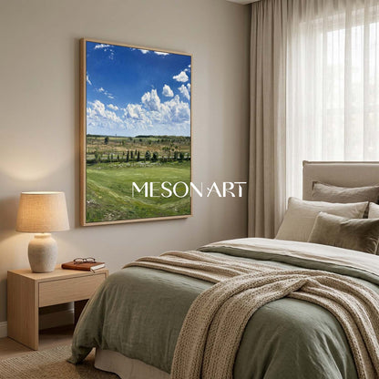 MesonArt 3D Textured Vertical Green Meadow and Blue Sky Oil Painting