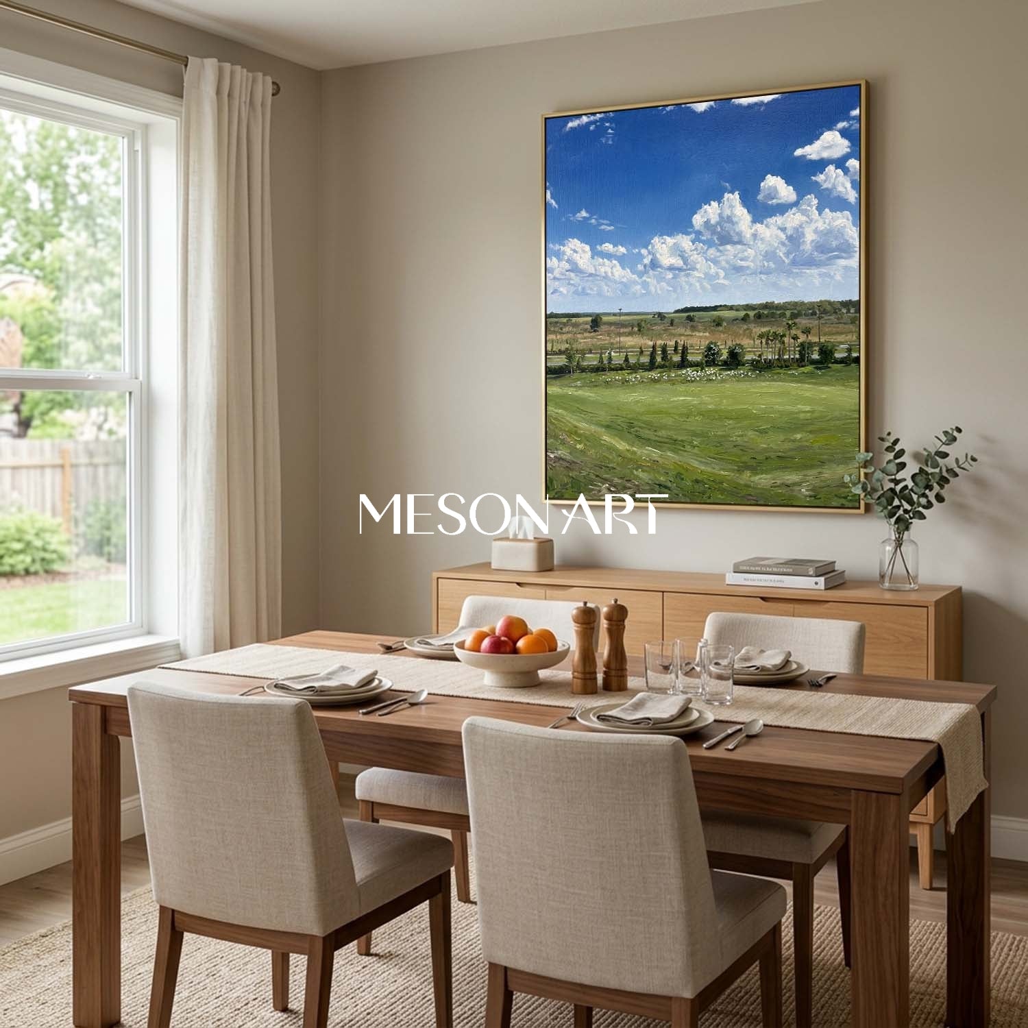 MesonArt 超現実的な草原風景画 青空と壁の装飾