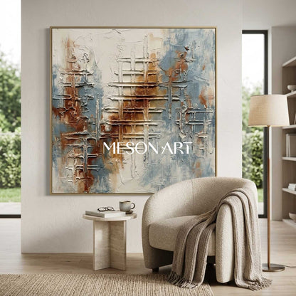 3D Plaster Relief Abstract Texture Oil Painting with Gold Frame
