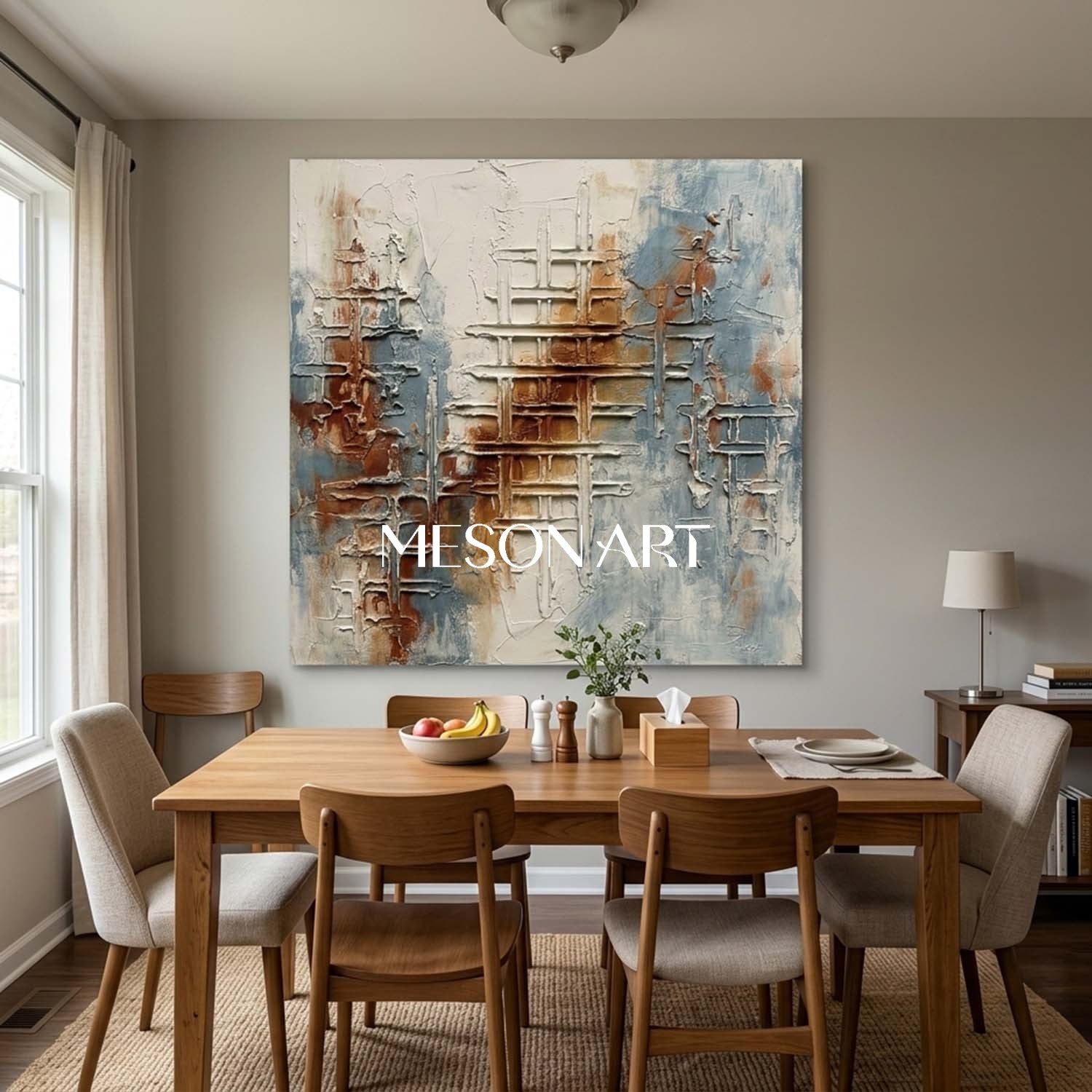 3D Plaster Relief Abstract Texture Oil Painting with Gold Frame
