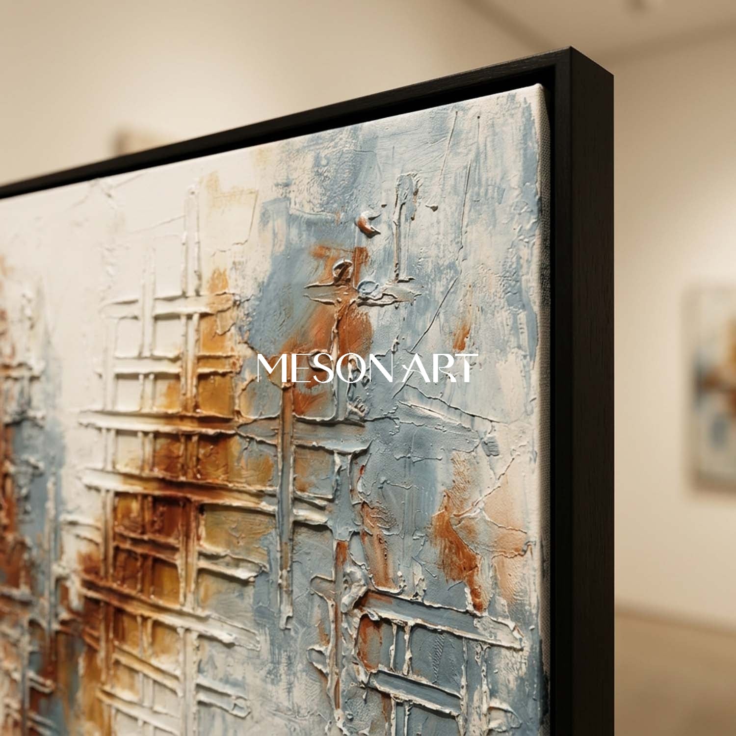 3D Plaster Relief Abstract Texture Oil Painting with Gold Frame