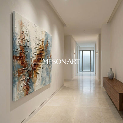 3D Plaster Relief Abstract Texture Oil Painting with Gold Frame