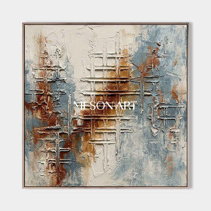 3D Plaster Relief Abstract Texture Oil Painting with Gold Frame