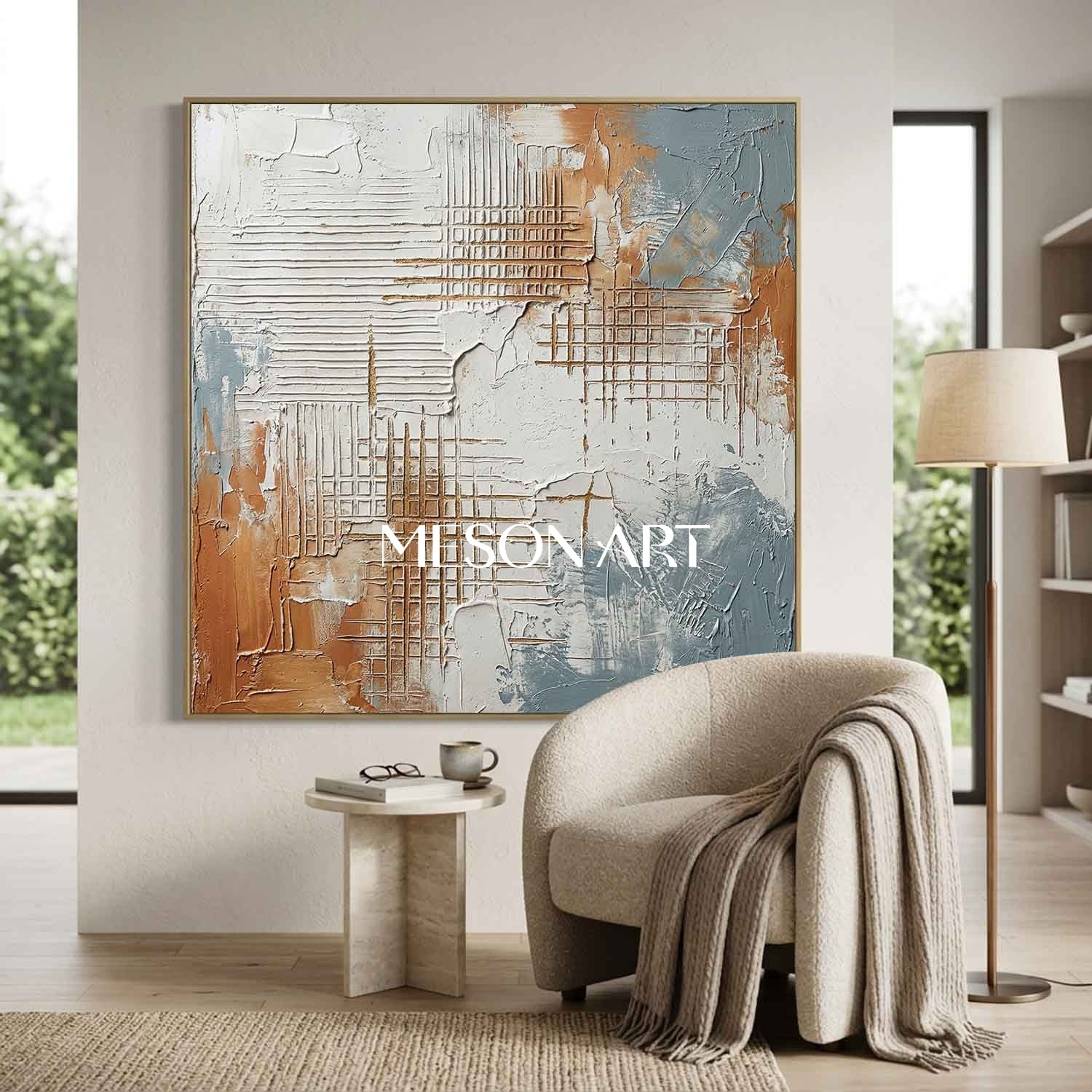 3D Plaster Relief Abstract Texture Oil Painting for Modern Interiors