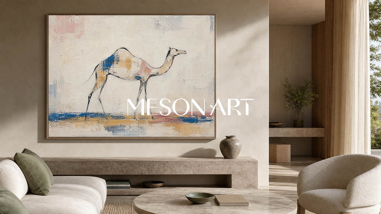 Minimalist Camel Painting Abstract Canvas Wall Art For Modern Living Room Decor