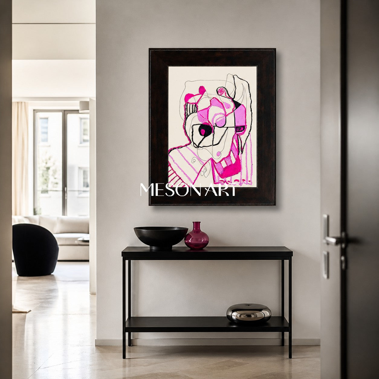 Pink And Black Fine Art Collectible Designer Rectangular Wall Art For Living Room By Mesonart