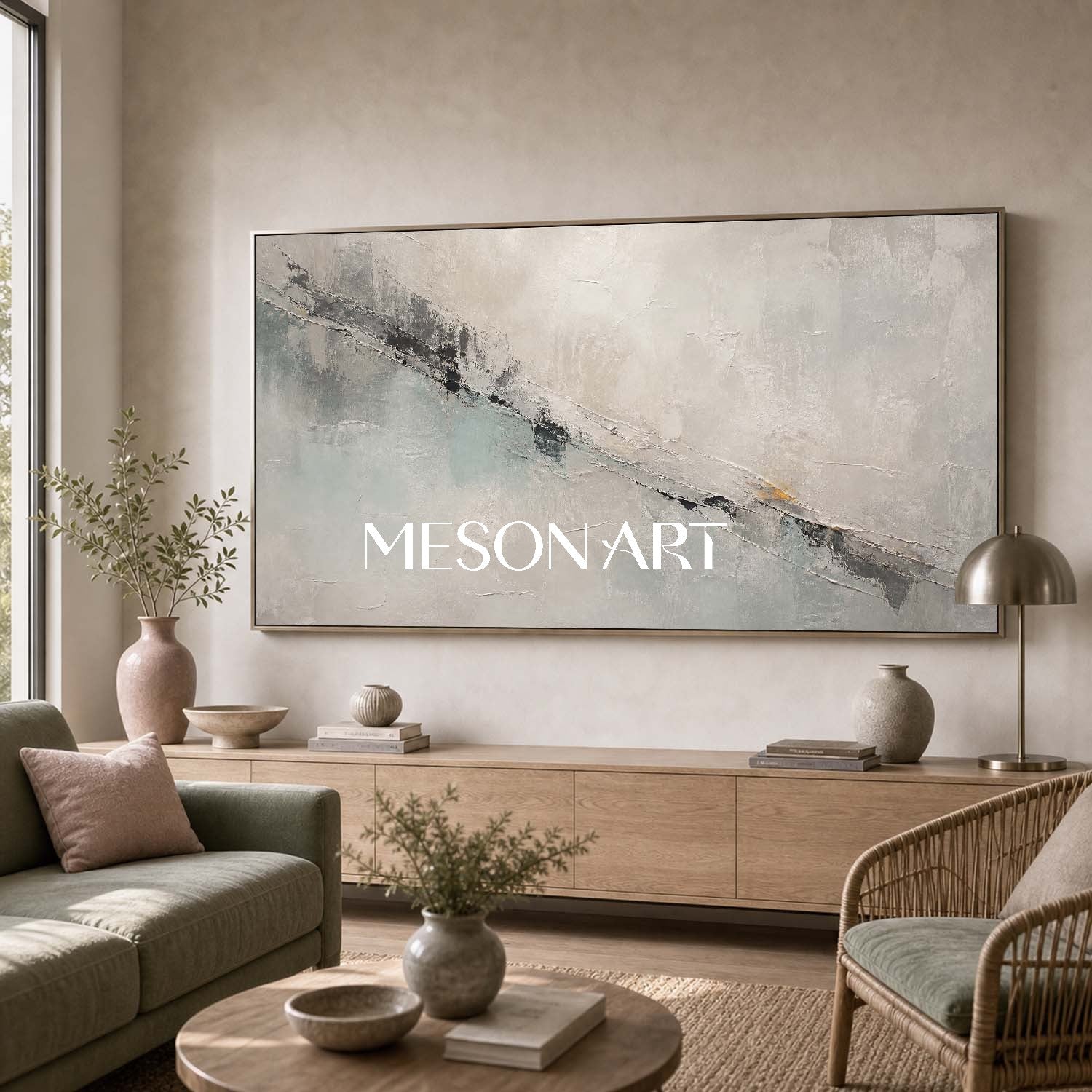 Large Gray Abstract Canvas Art With Textured Relief For Modern Living Room Decor