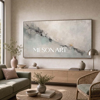 Large Gray Abstract Canvas Art With Textured Relief For Modern Living Room Decor