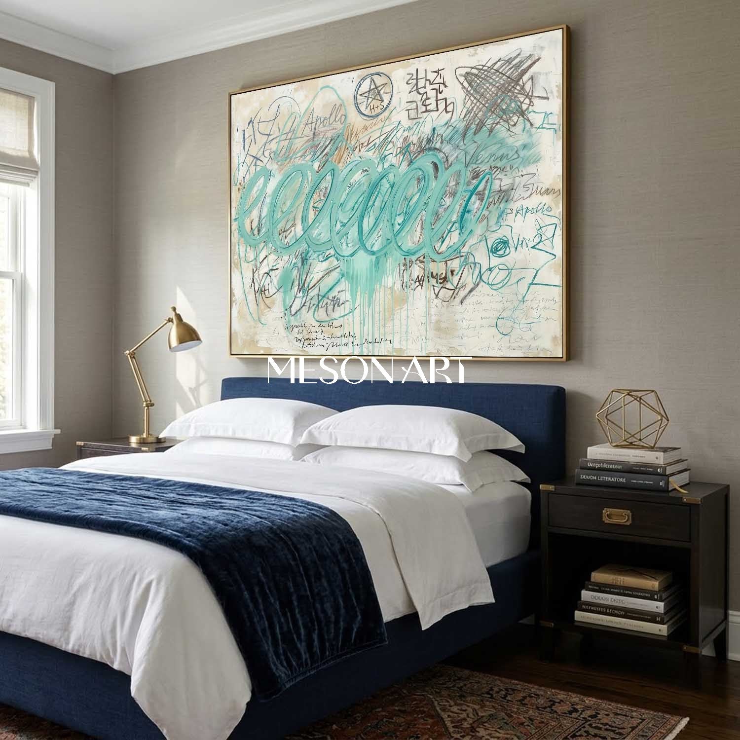 Modern Mint Green Abstract Expressionist Painting Large Canvas Bathroom