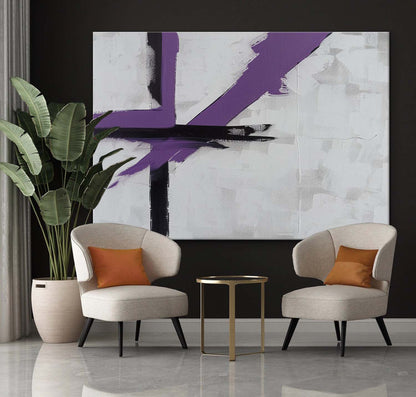 Large Purple and Grey Minimalist Abstract Texture Painting Purple and Grey Contemporary Minimalist Canvas Wall Art for Sale