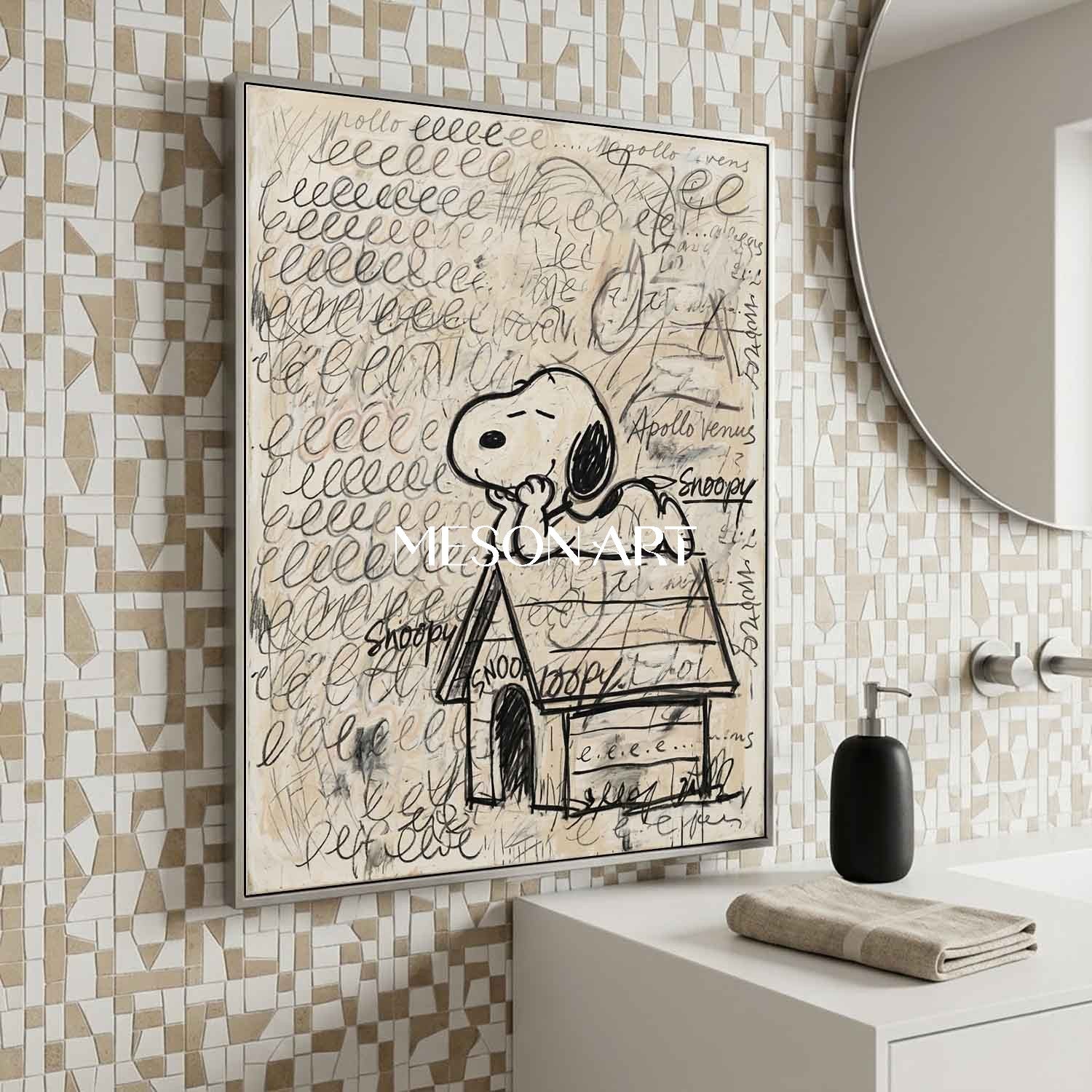 Handmade Snoopy Graffiti Painting Entryway Console Art Nursery