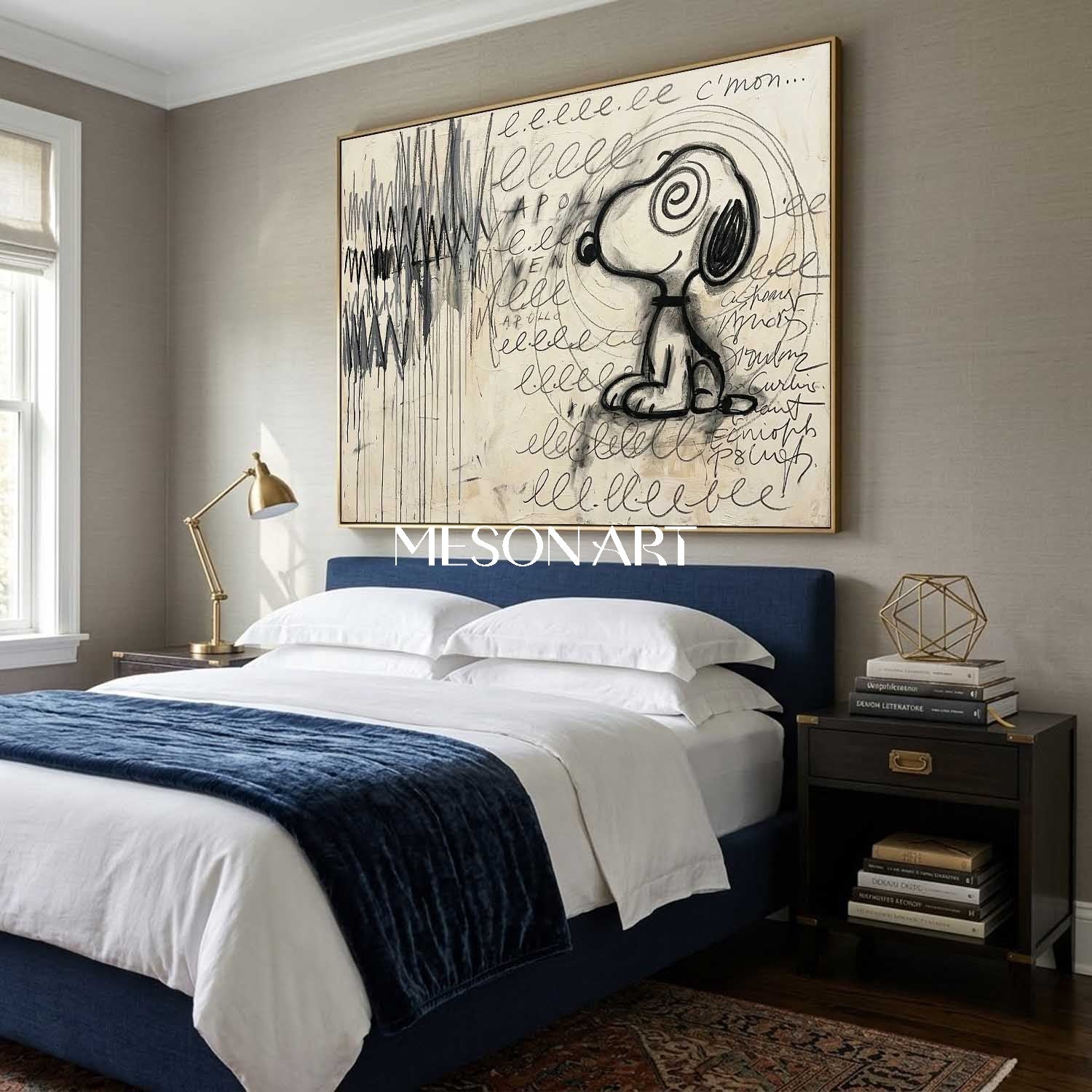 Large Hypnotic Snoopy Painting Above Couch Decor Graffiti Art Canvas