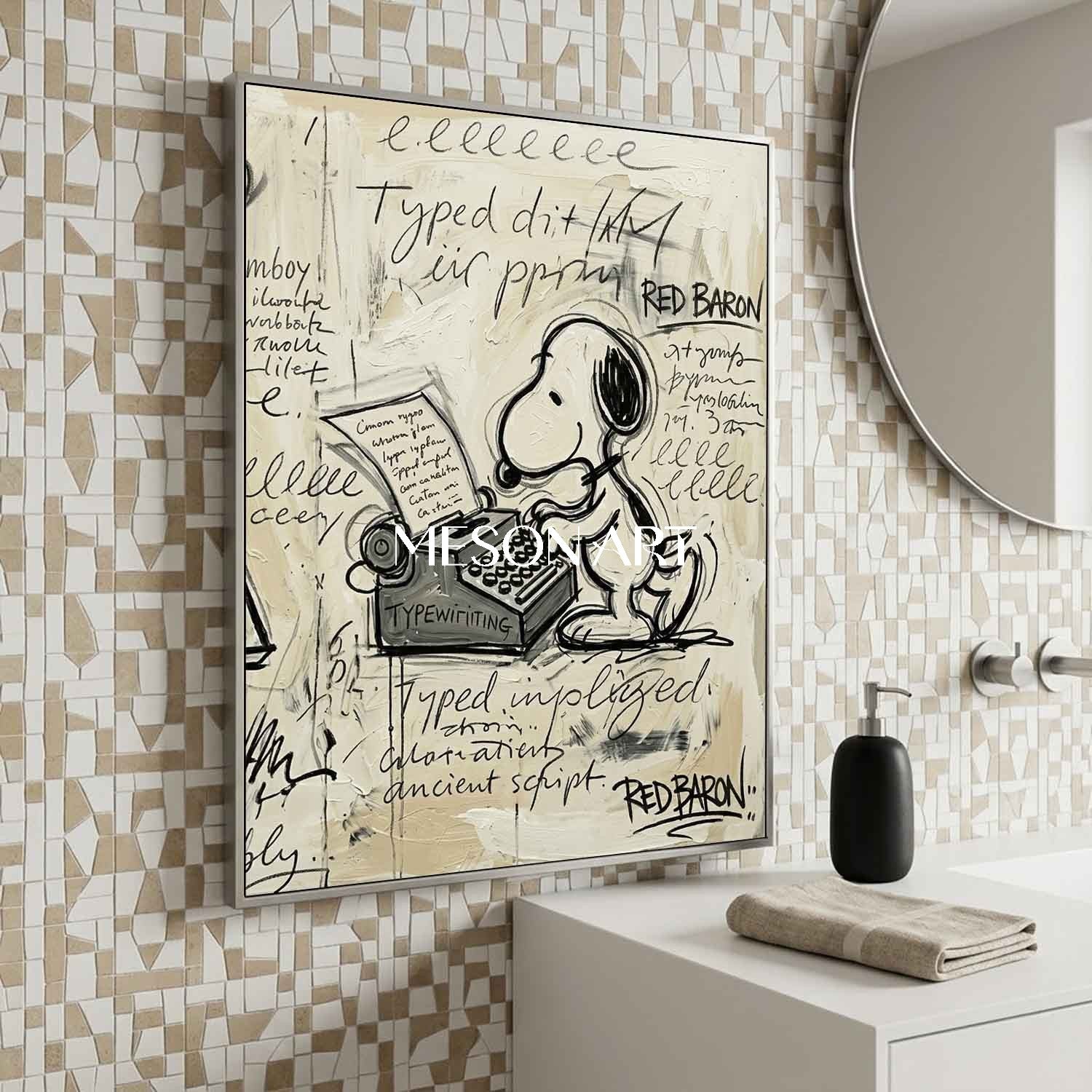 Original Snoopy Typewriter Handmade Couch Canvas Statement Painting