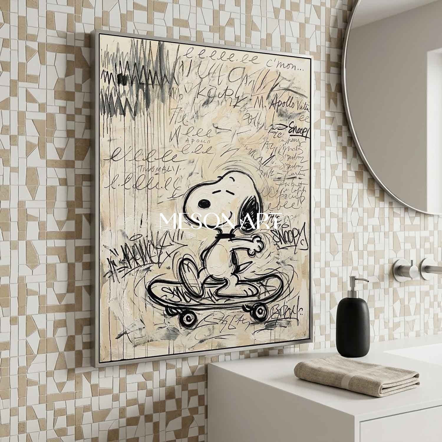Original Skateboard Snoopy Oil Painting Graffiti Wall Art Kids Room