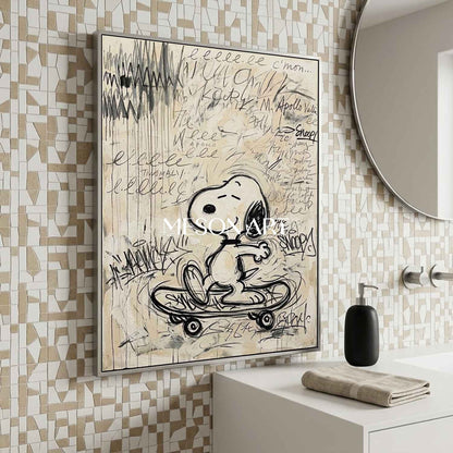 Original Skateboard Snoopy Oil Painting Graffiti Wall Art Kids Room