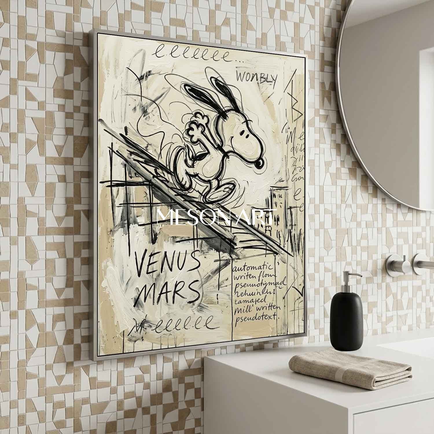 Original Snoopy Sliding Framd Painting Custom Canvas Urban Pop Art