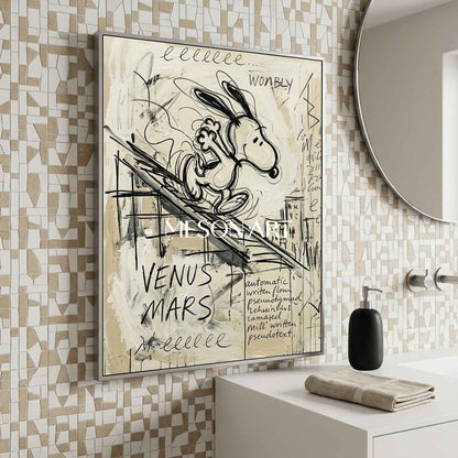 Original Snoopy Sliding Framd Painting Custom Canvas Urban Pop Art