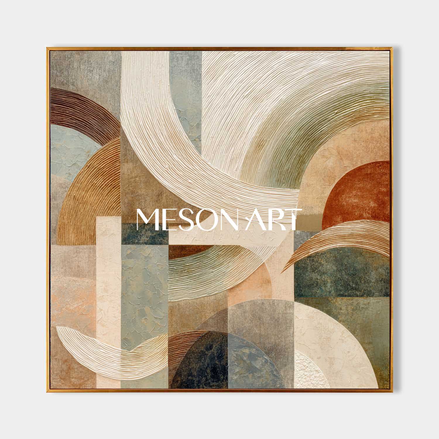 Large Geometric Abstract Wall Art Decor – Beige, Gold & Terracotta Canvas